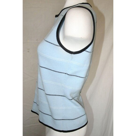 Carole Little Womens Sleeveless Light Blue Striped Knit Sweater Top Size Medium - Picture 4 of 5
